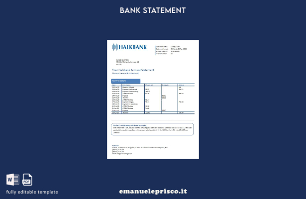 modello word di estratto conto bancario con prova di indirizzo Halkbank Turkmeni
